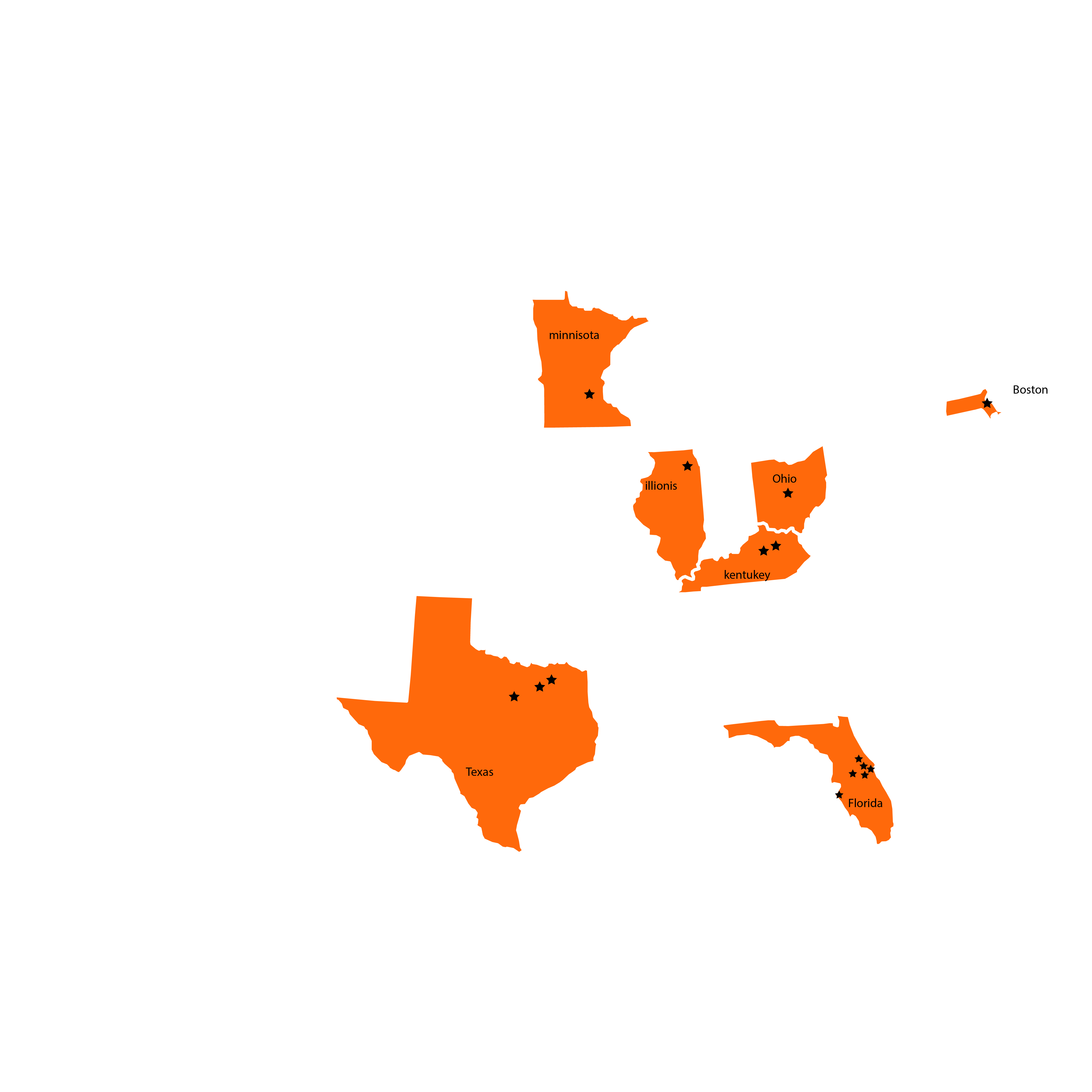 Map showing growth locations