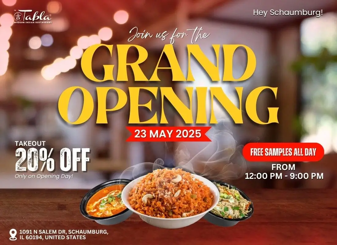 Grand opening celebration with balloons and a crowd at Tabla restaurant