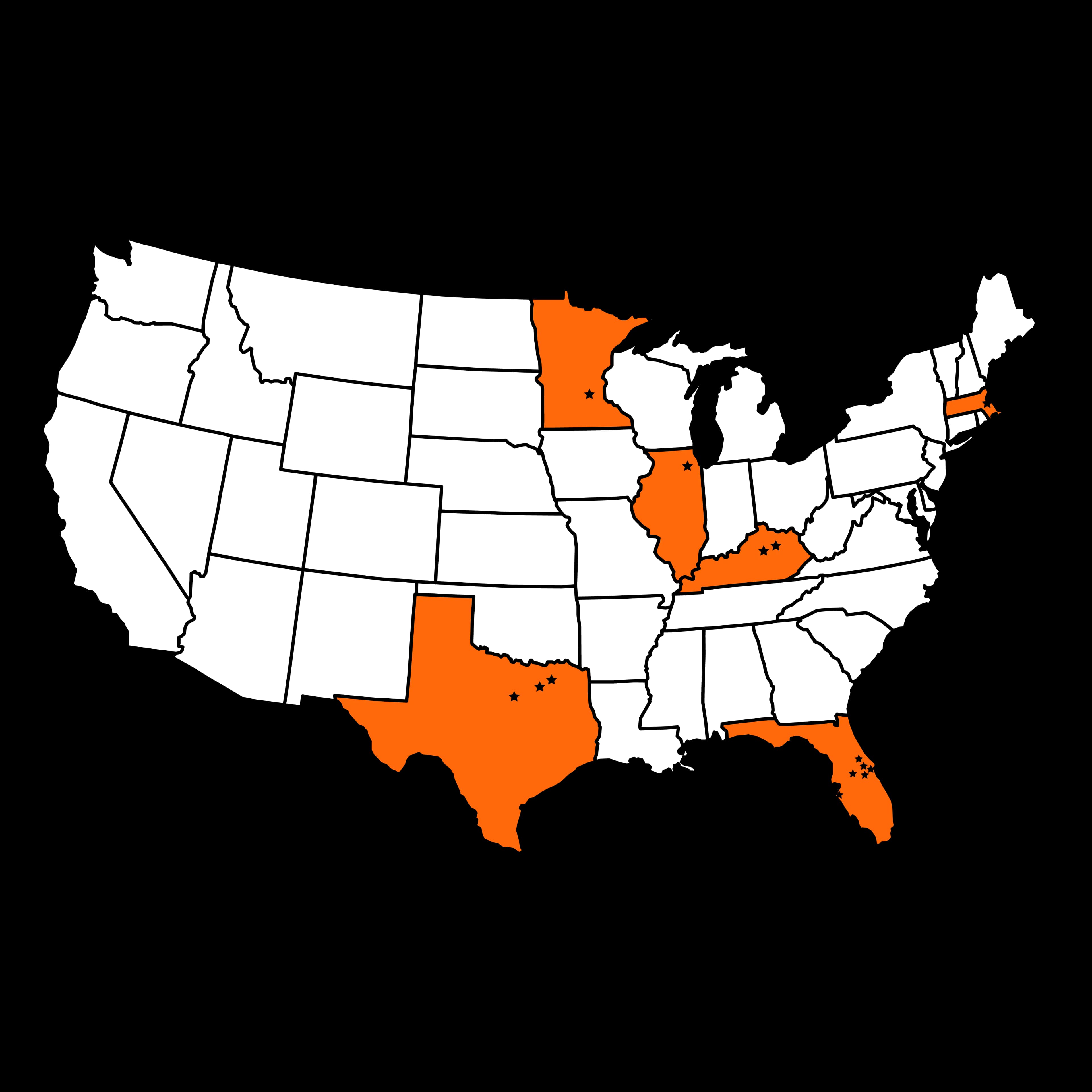 Map showing growth locations